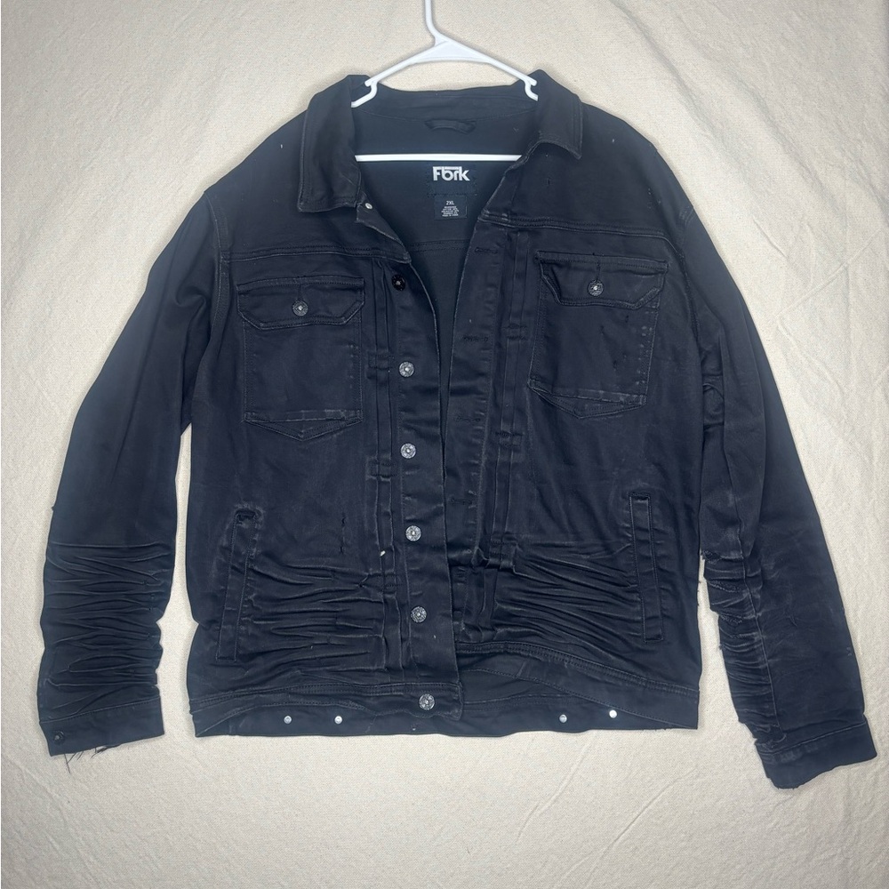 Men’s 2XL FBRK black distressed denim jacket